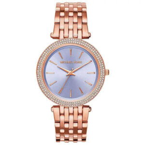Michael Kors Darci MK3400 women's watch with purple dial, rose gold-tone case, and crystal bezel