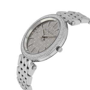 Michael Kors Darci watch angled view showing crystal bezel and bracelet