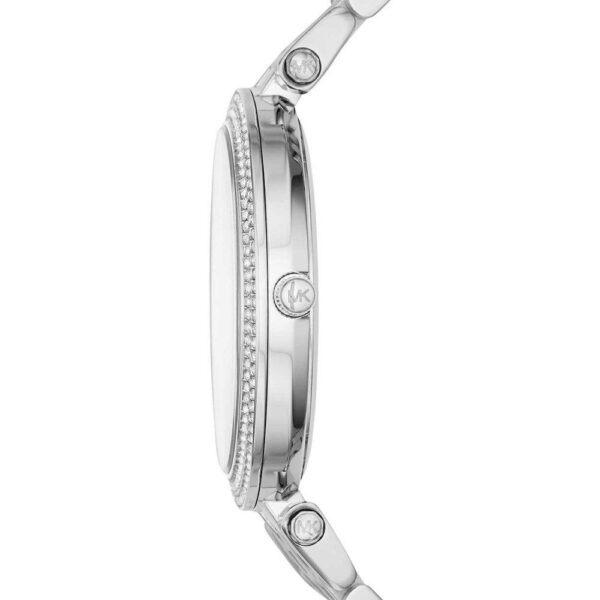 Michael Kors Darci watch side profile with crystal-set bezel detail