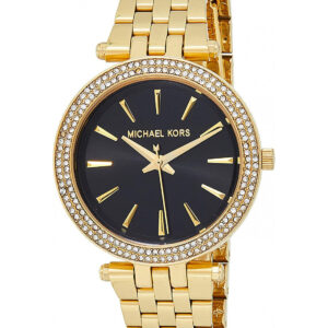 Michael Kors Darci black dial ladies gold tone watch with crystal pave bezel