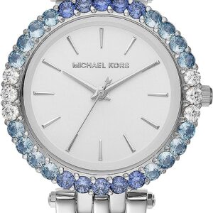 Michael Kors Darci Pave silver-tone women's watch with blue and clear crystal bezel and white dial