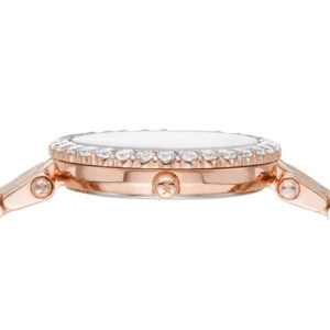 Top-down detail view of Michael Kors Darci bezel with pave crystals
