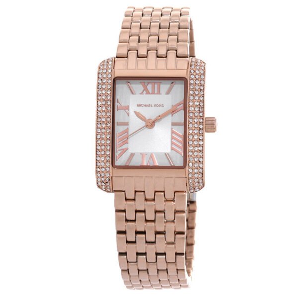 Michael Kors Emery Pavé rose gold-tone women's watch with crystal-set rectangular case and white dial