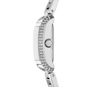 Michael Kors Emery MK7514 side profile showing silver-tone case with crystal-set bezel and bracelet attachment