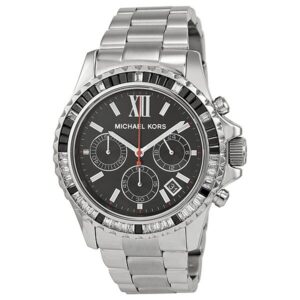 Michael Kors Everest chronograph women's watch with black dial and silver stainless steel bracelet