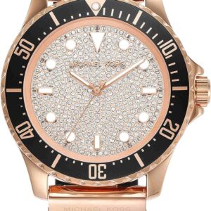 Michael Kors Everest rose gold watch with pavé crystal dial and black silicone strap