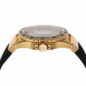 Michael Kors Everest watch side profile showing gold-tone stainless steel case and bezel