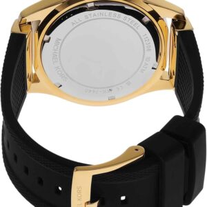 Michael Kors Everest watch caseback with stainless steel and silicone strap detail