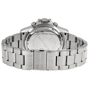 Michael Kors Everest watch caseback showing stainless steel display back and engraved bracelet