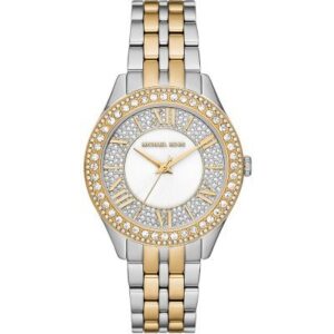 Michael Kors Harlowe MK4811 two-tone stainless steel watch with crystal-paved dial and bezel
