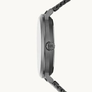 Michael Kors Irving grey watch MK8805 side profile showing thin case and mesh strap
