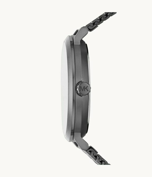 Michael Kors Irving grey watch MK8805 side profile showing thin case and mesh strap