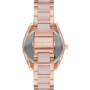 Michael Kors Janelle rose gold watch caseback with Michael Kors engraving