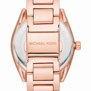 Michael Kors Janelle MK7091 caseback showing rose-gold bracelet and Michael Kors branding