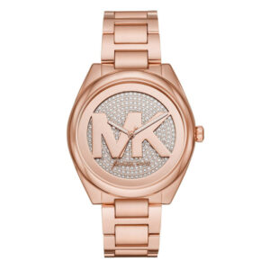 Michael Kors Janelle rose gold-tone watch with pavé crystal dial and MK logo