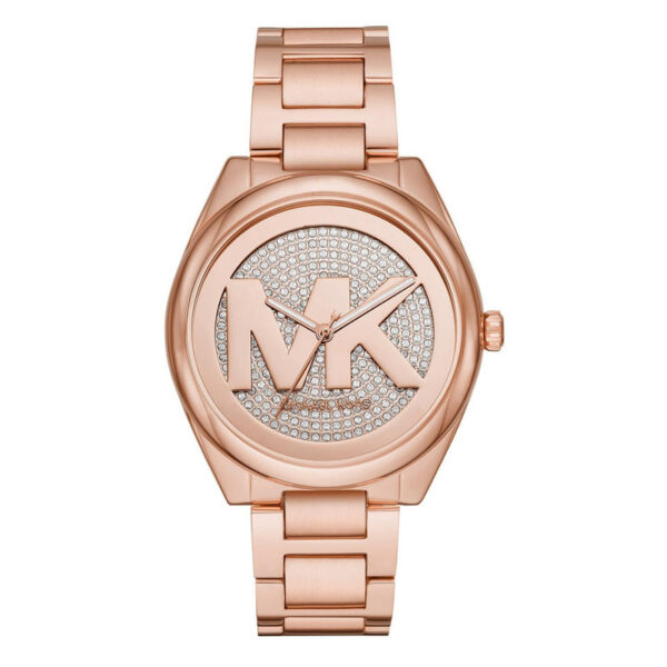Michael Kors Janelle rose gold-tone watch with pavé crystal dial and MK logo