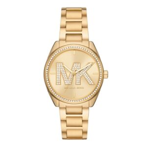 Michael Kors Janelle gold women's watch with pavé MK logo dial and crystal bezel