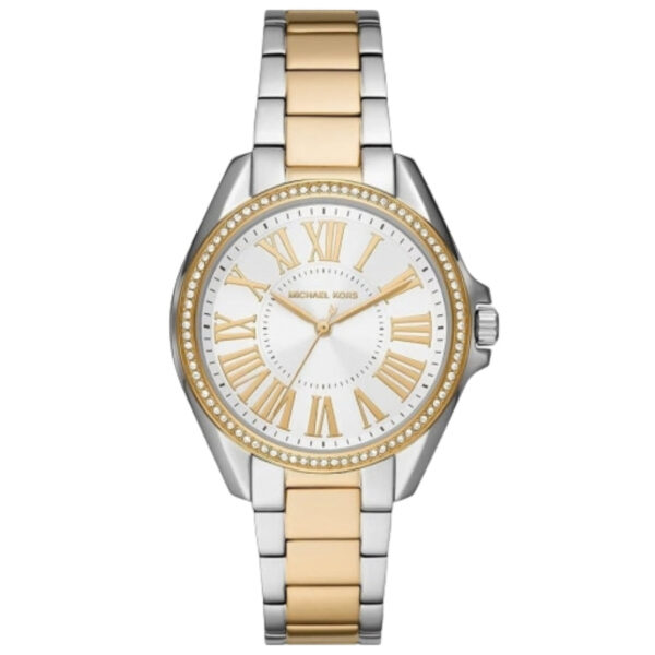 Michael Kors Kacie silver dial watch with two-tone steel bracelet and crystal bezel
