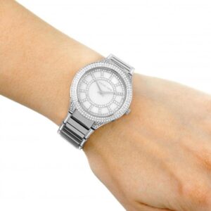 Michael Kors Kerry MK3311 worn on wrist showing mother-of-pearl dial and crystal-set bezel