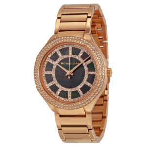 Michael Kors Kerry women's watch with black mother-of-pearl dial and rose gold-tone crystal-set bezel