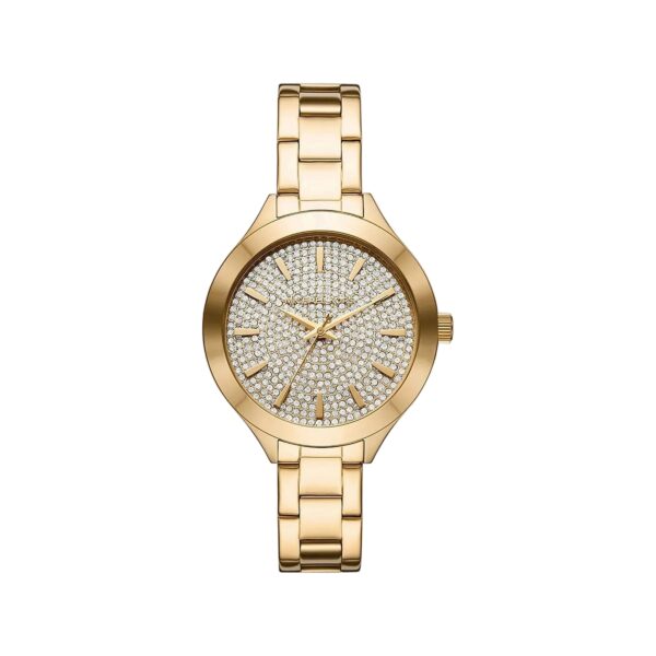 Michael Kors Key Biscayne gold-tone women's watch with crystal dial and matching bracelet