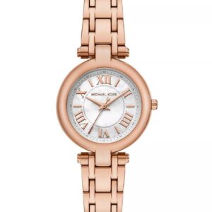 Michael Kors Laney MK4893 rose gold women's watch with white dial and Roman numerals
