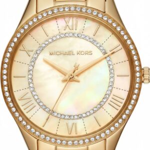 Michael Kors Lauryn Pavé gold-tone watch with crystal-studded bezel and mother-of-pearl dial