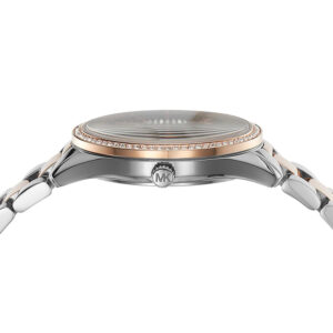 Michael Kors Lauryn watch caseback with crystal display and MK logo