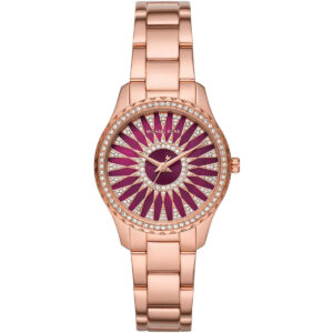 Michael Kors Layton rose gold-tone watch with red sunburst dial and crystal-set bezel