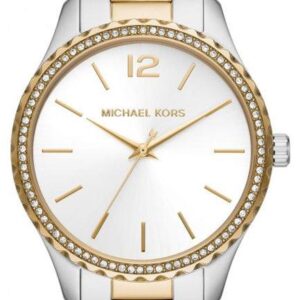 Michael Kors Layton two-tone steel watch with silver dial and crystal-set bezel