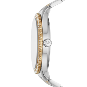 Michael Kors Layton watch side profile showing case depth and two-tone steel bracelet