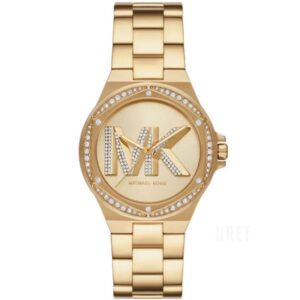 Michael Kors Lennox gold-tone women's watch with crystal-set bezel and MK logo dial