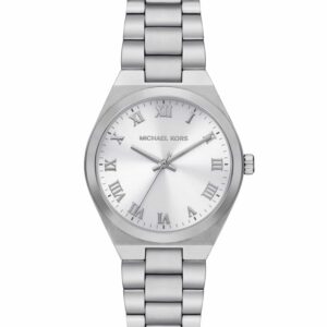 Michael Kors Lennox MK7393 silver-tone women's watch with white dial and Roman numerals