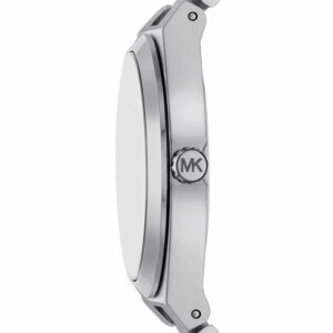 Side profile of Michael Kors Lennox MK7393 showing silver-tone case and bracelet
