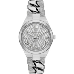 Michael Kors Lennox silver-tone watch with pavé dial and curb-link bracelet