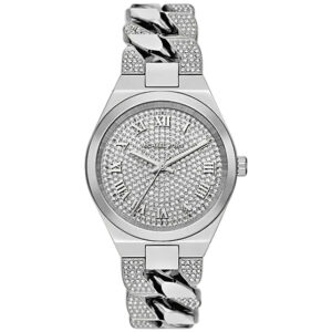 Michael Kors Lennox women's watch with pavé silver dial and chunky chain strap