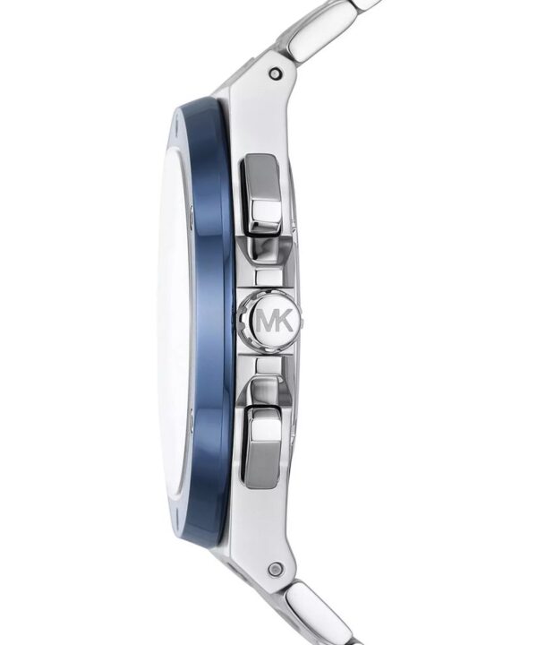 Michael Kors Lennox Chronograph side profile showing blue bezel and silver metal case