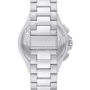Michael Kors Lennox Chronograph stainless steel bracelet detail and caseback view