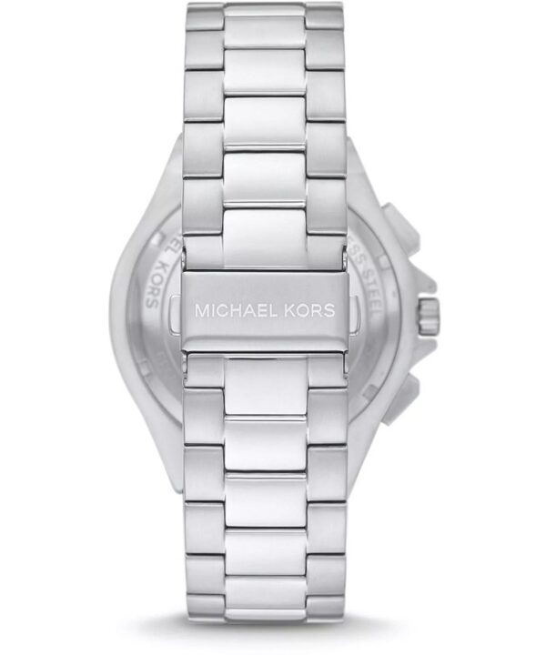 Michael Kors Lennox Chronograph stainless steel bracelet detail and caseback view