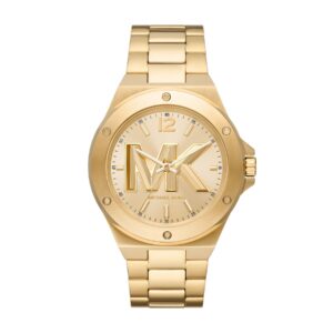 Michael Kors Lennox gold-tone men's watch with MK logo dial and gold bracelet