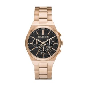 Michael Kors Oversized Lennox Chronograph rose gold-tone men's watch with black dial and chronograph subdials