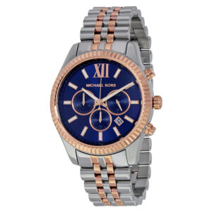 Michael Kors Lexington chronograph watch with navy dial and two-tone bracelet