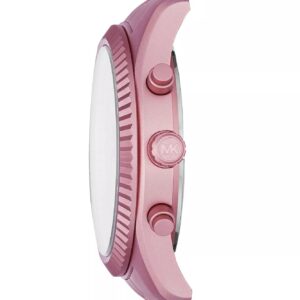 Michael Kors Lexington Chronograph pink aluminum case and bracelet shown from side profile