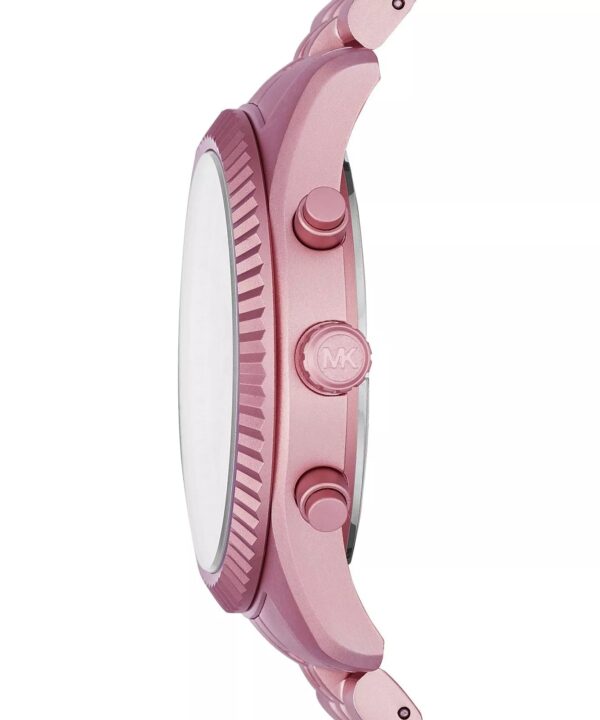 Michael Kors Lexington Chronograph pink aluminum case and bracelet shown from side profile