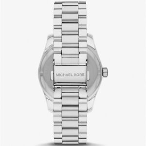 Back view of Michael Kors Lexington Crystals women's watch showing silver steel bracelet