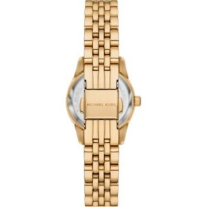 Caseback of Michael Kors Lexington MK4813 with engraved logo on gold-tone metal
