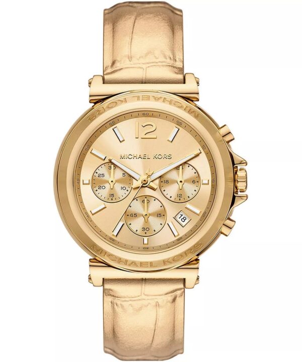 Michael Kors Maren gold chronograph watch with champagne dial and leather strap