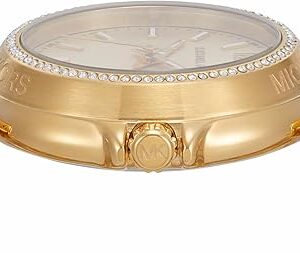 Michael Kors Maren gold-tone watch shown from side angle displaying case profile and bracelet