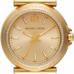 Michael Kors Maren gold-tone women's watch with champagne dial, crystal bezel, and gold bracelet