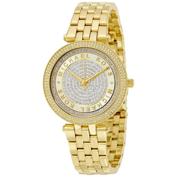 Michael Kors Mini Darci gold crystal pave dial ladies watch with gold bracelet
